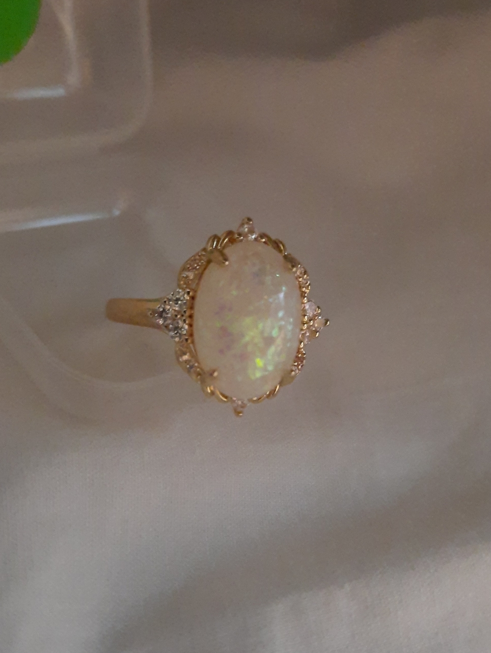 Gold Halo Ring with A White Opal Like Center Size 8